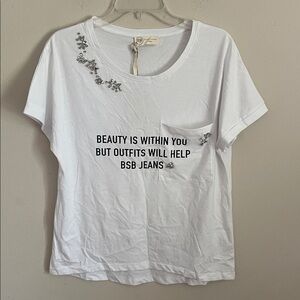 White Embellished T-Shirt S